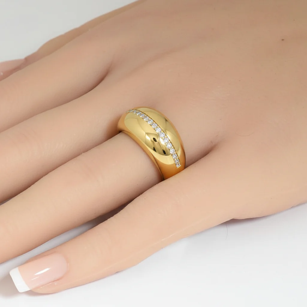<span style="color:purple">SPECIAL!</span> .31ct G SI 14kt Yellow Gold Diamond Dome Shaped Band Ring Size 6.5 - Image 2