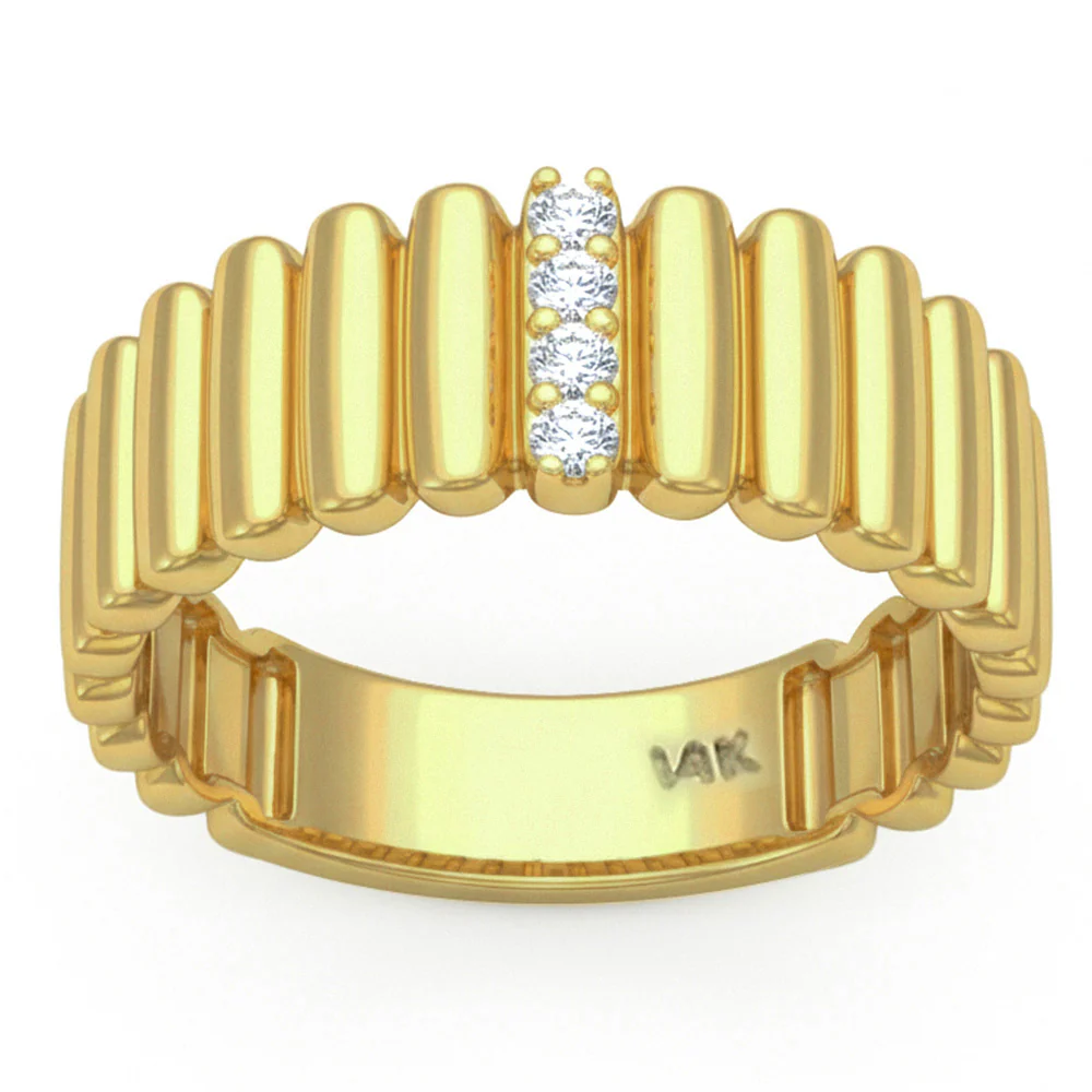 <span style="color:purple">SPECIAL!</span> .10ct G SI 14kt Yellow Gold Round Diamond Fluted Band Ring Size 6.5