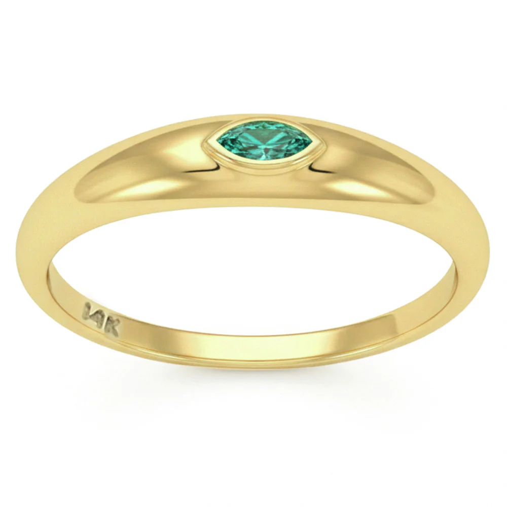 .09ct G SI 14kt Yellow Gold Emerald Gemstone Bezel Set Ring Size 6.5