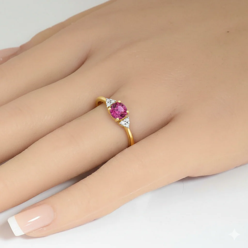 <span style="color:purple">SPECIAL!</span> 1.03ct G SI 14kt Yellow Gold Diamond & Pink Sapphire Gemstone Ring Size 6.5 - Image 2