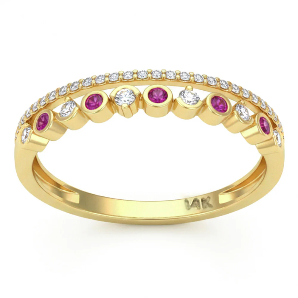 <span style="color:purple">SPECIAL!</span> .21ct G SI 14kt Yellow Gold Diamond & Pink Sapphire Gemstone Ring Size 6.5