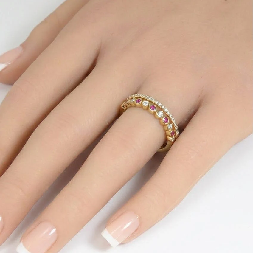 <span style="color:purple">SPECIAL!</span> .21ct G SI 14kt Yellow Gold Diamond & Pink Sapphire Gemstone Ring Size 6.5 - Image 2