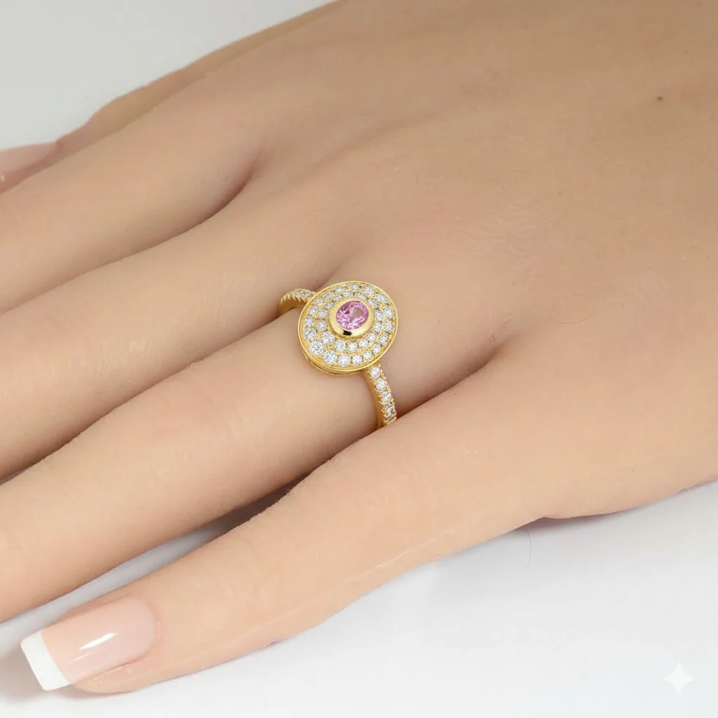 <span style="color:purple">SPECIAL!</span> .52ct G SI 14kt Yellow Gold Diamond & Pink Sapphire Gemstone Ring Size 6.5 - Image 2