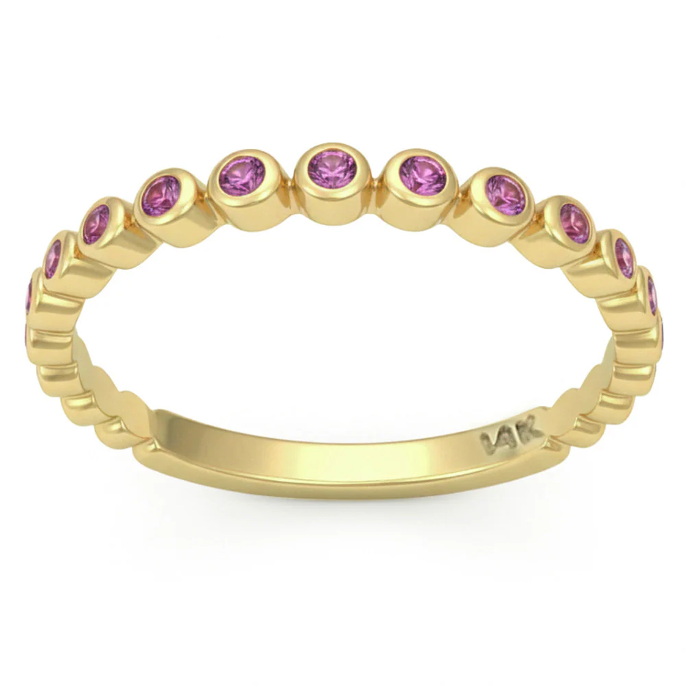 .16ct G SI 14kt Yellow Gold Pink Sapphire Gemstone Bezel Set Band Ring Size 6.5