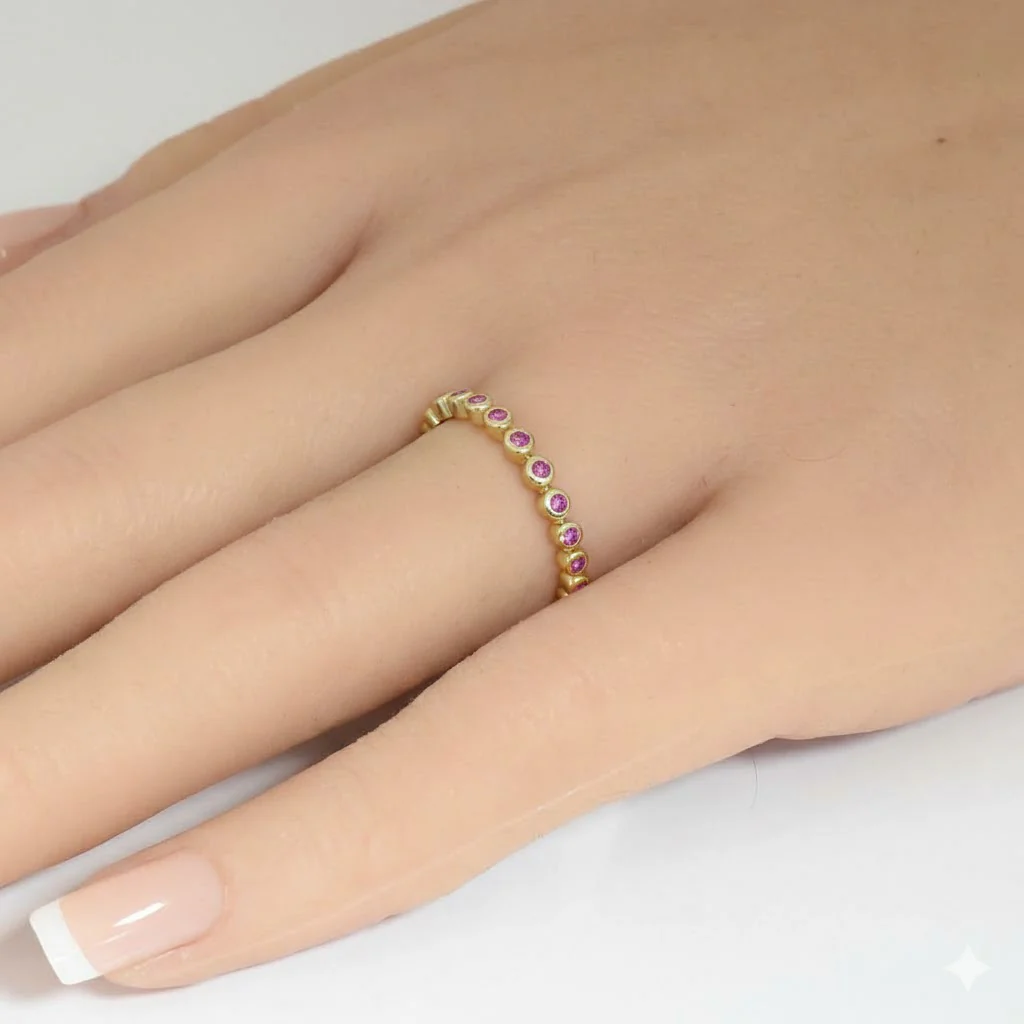 .16ct G SI 14kt Yellow Gold Pink Sapphire Gemstone Bezel Set Band Ring Size 6.5 - Image 2
