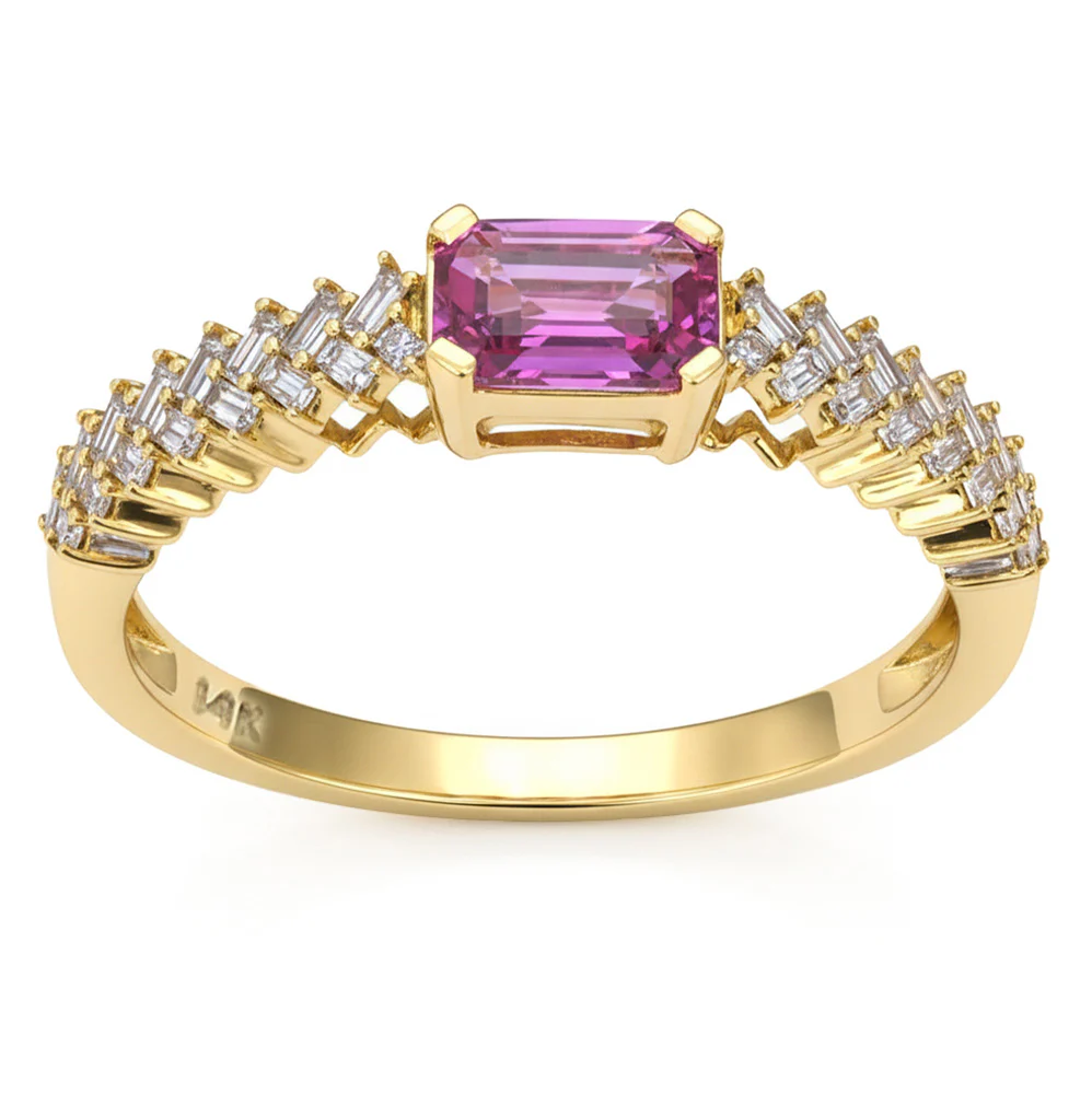 <span style="color:purple">SPECIAL!</span> .76ct G SI 14kt Yellow Gold Diamond & Pink Sapphire Gemstone Ring Size 6.5