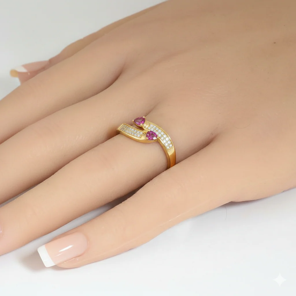 <span style="color:purple">SPECIAL!</span> .73ct G SI 14kt Yellow Gold Diamond & Pink Sapphire Gemstone Wrap Ring Size 6.5 - Image 2