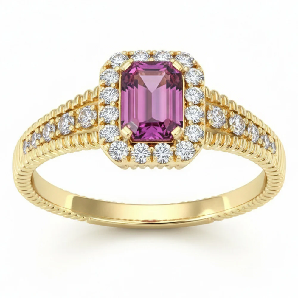 <span style="color:purple">SPECIAL!</span> .88ct G SI 14kt Yellow Gold Diamond & Pink Sapphire Gemstone Ring Size 6.5