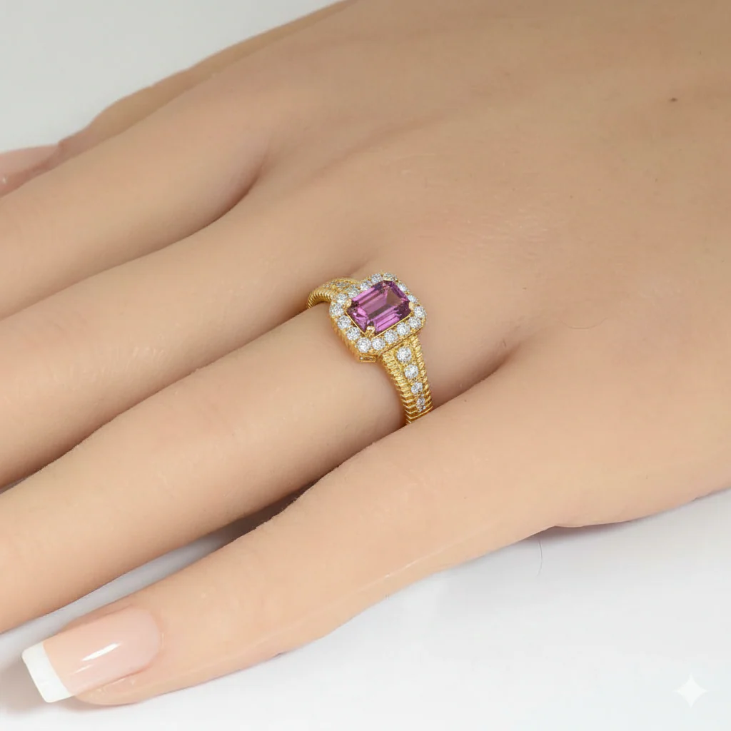 <span style="color:purple">SPECIAL!</span> .88ct G SI 14kt Yellow Gold Diamond & Pink Sapphire Gemstone Ring Size 6.5 - Image 2