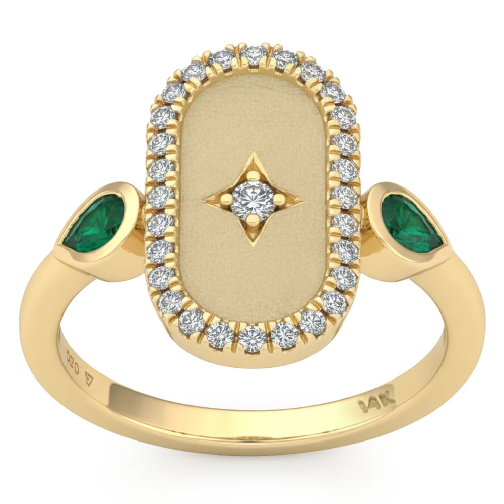 <span style="color:purple">SPECIAL!</span> .50ct G SI 14kt Yellow Gold Diamond & Emerald Gemstone Modern Ring Size 6.5