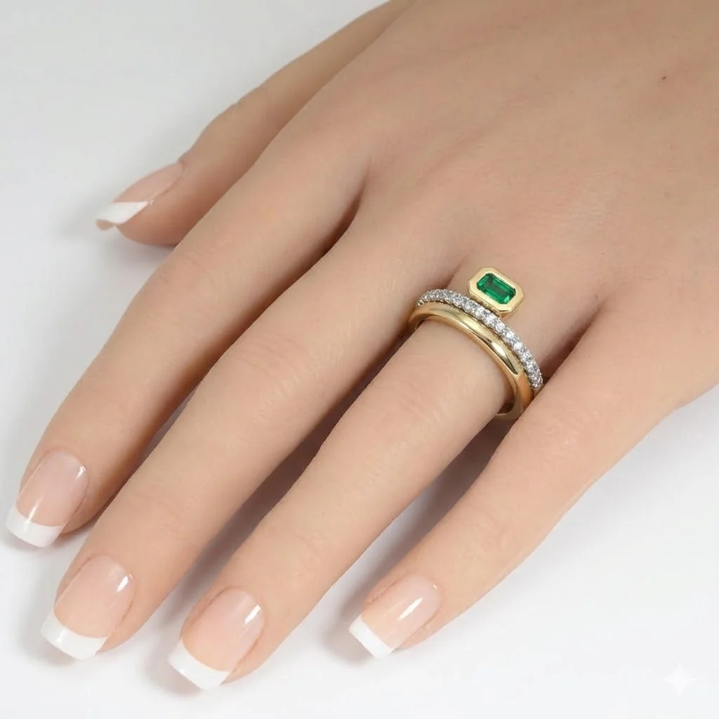 <span style="color:purple">SPECIAL!</span> .45ct G SI 14kt Yellow Gold Diamond & Emerald Gemstone Ring Size 6.5 - Image 2