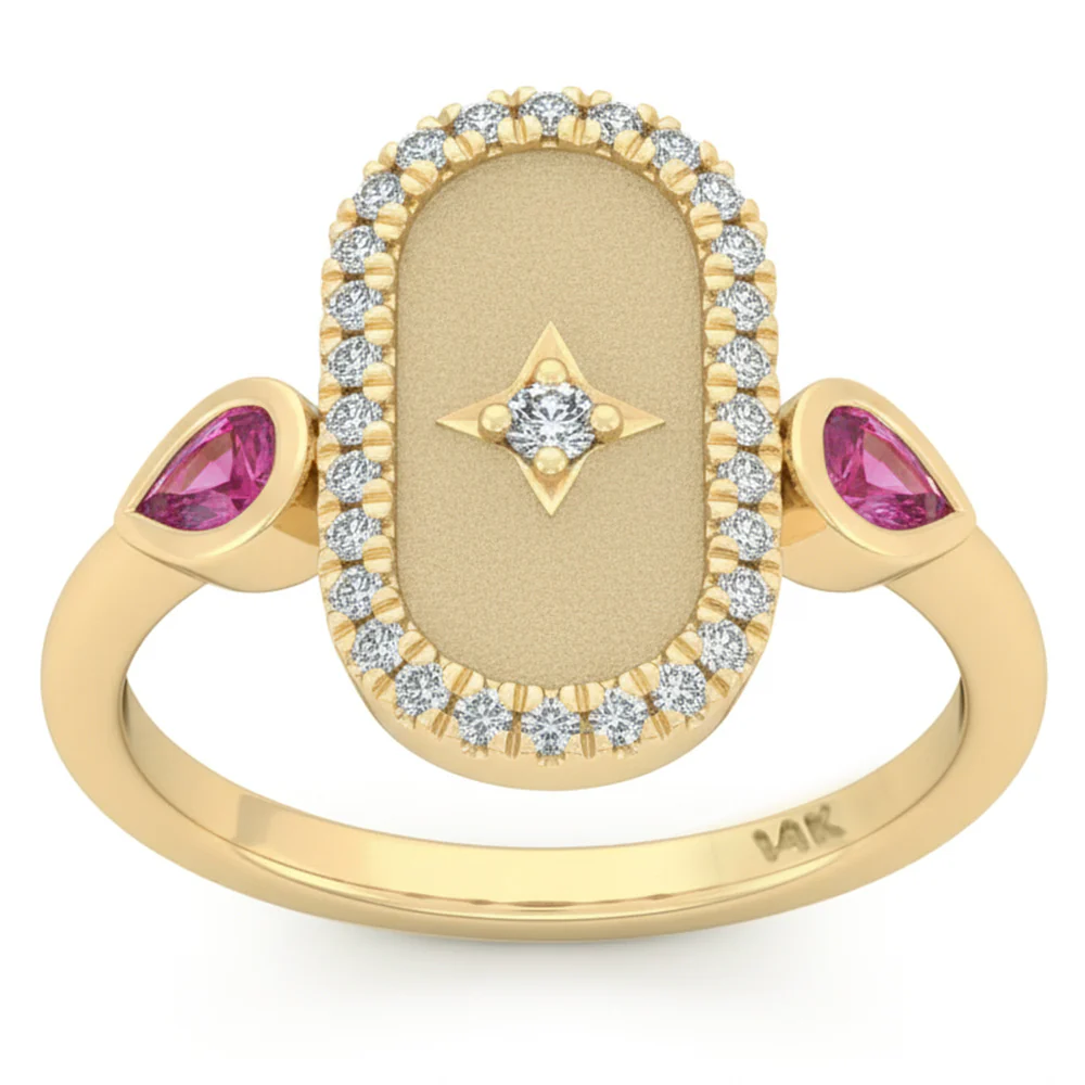 <span style="color:purple">SPECIAL!</span> .58ct G SI 14kt Yellow Gold Diamond & Pink Sapphire Gemstone Modern Ring Size 6.5