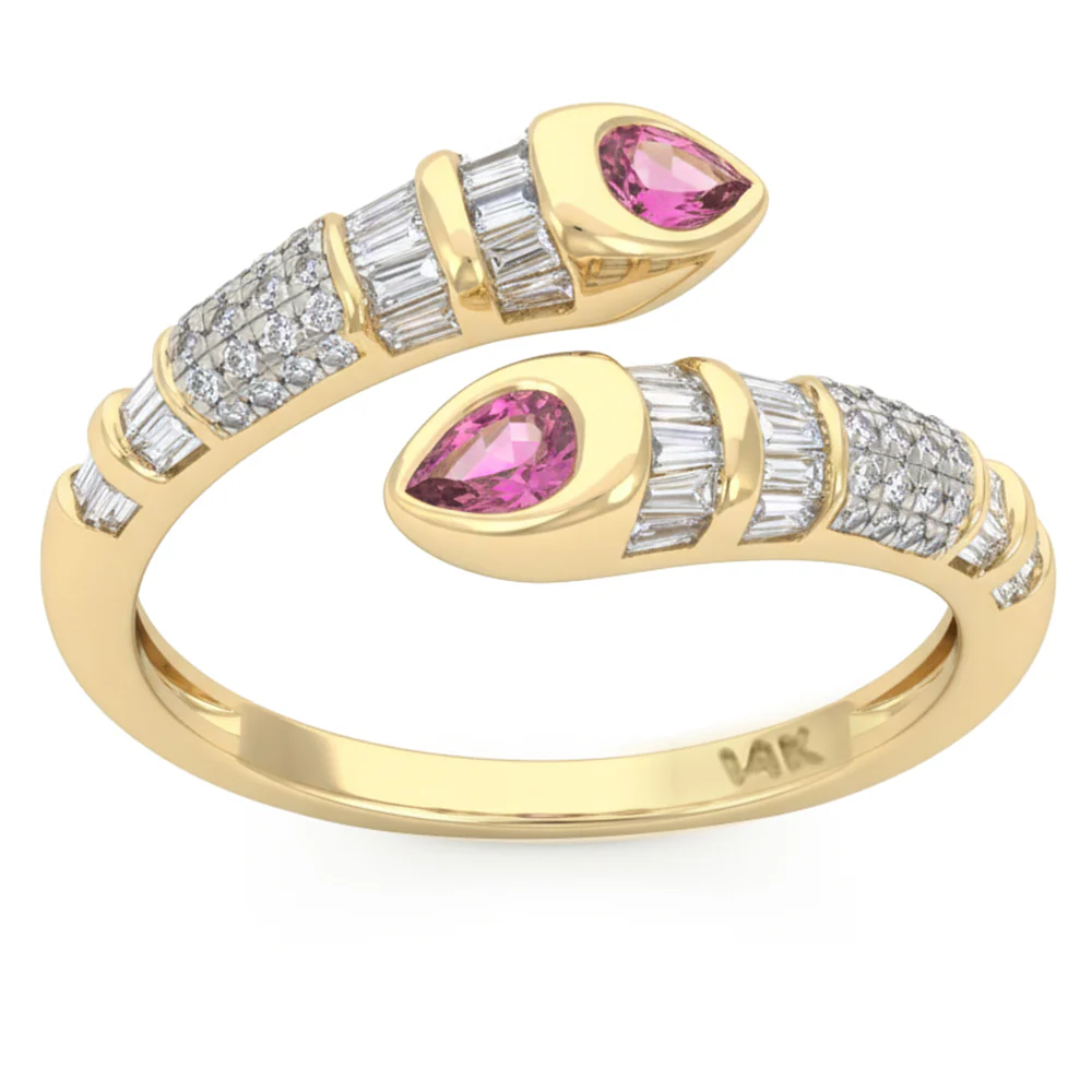 <span style="color:purple">SPECIAL!</span> .70ct G SI 14kt Yellow Gold Diamond & Pink Sapphire Gemstone Wrap Ring Size 6.5
