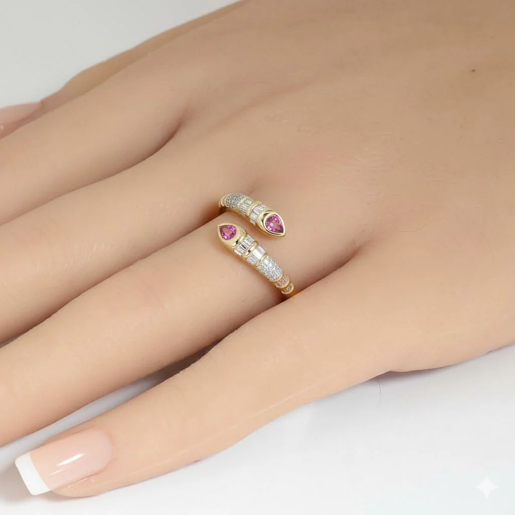 <span style="color:purple">SPECIAL!</span> .70ct G SI 14kt Yellow Gold Diamond & Pink Sapphire Gemstone Wrap Ring Size 6.5 - Image 2