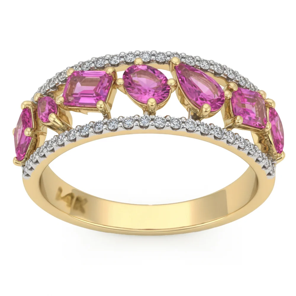 <span style="color:purple">SPECIAL!</span> 1.38ct G SI 14kt Yellow Gold Diamond & Pink Sapphire Gemstone Ring Size 6.5