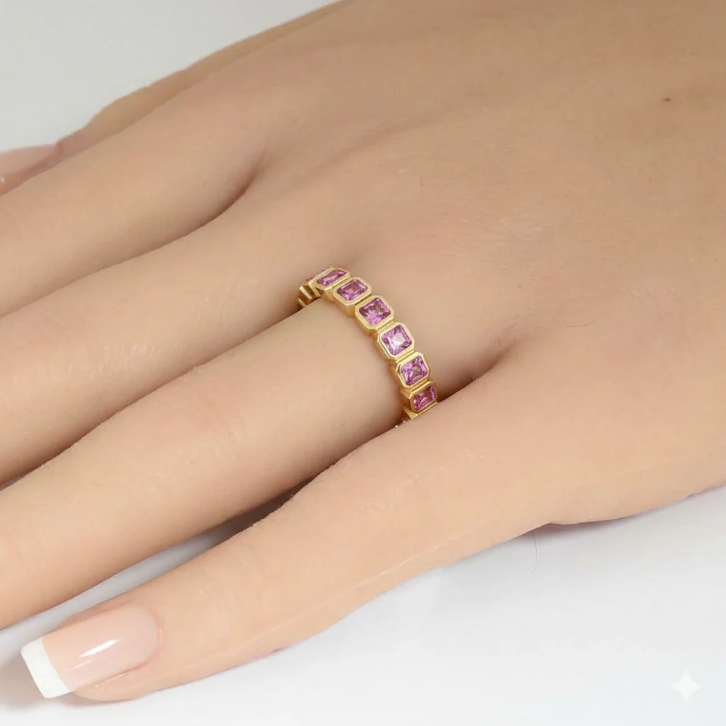 <span style="color:purple">SPECIAL!</span> 1.25ct G SI 14kt Yellow Gold Pink Sapphire Gemstone Bezel Set Band Ring Size 6.5 - Image 2