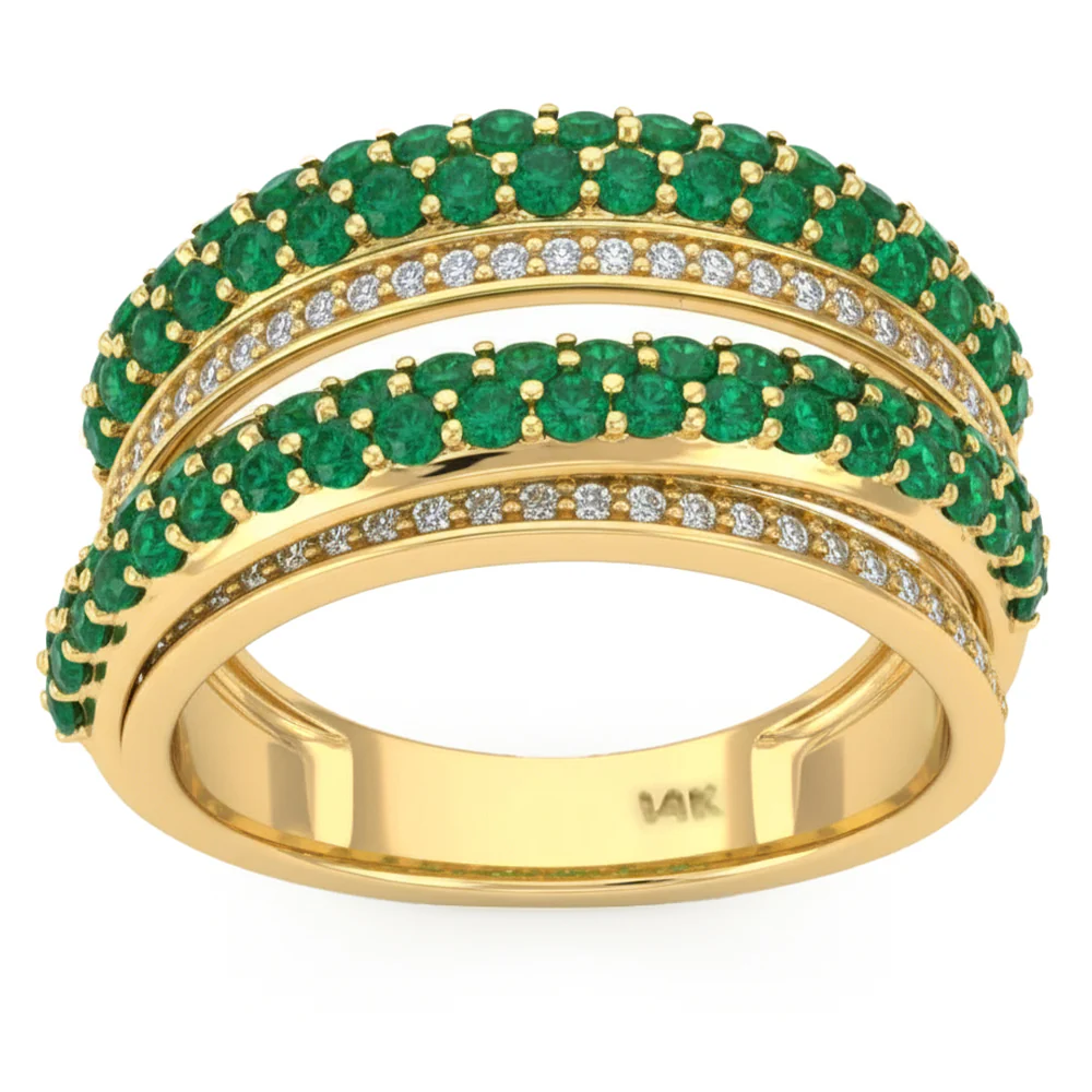 <span style="color:purple">SPECIAL!</span> 1.18ct G SI 14kt Yellow Gold Diamond & Emerald Gemstone Double Band Ring Size 6.5