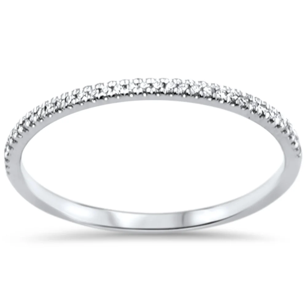 .09ct F SI 14K White Gold Round Diamond Anniversary Stackable Band Ring Size 7