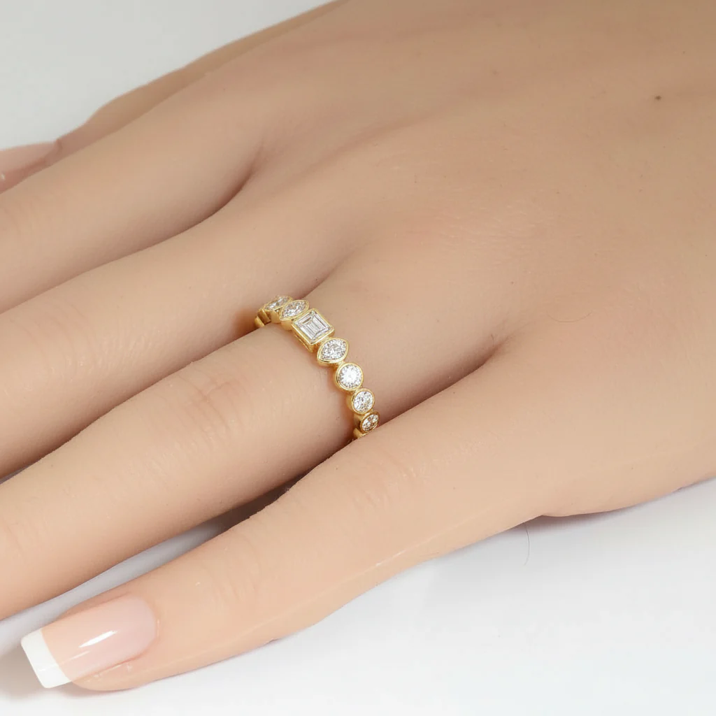 <span style="color:purple">SPECIAL!</span> 1.59ct G SI 14kt Yellow Gold Multi Shape Diamond Bezel Set Half Eternity Ring Size 6.5 - Image 2