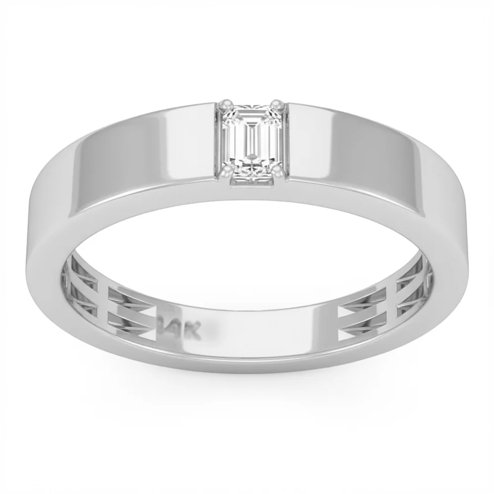 <span style="color:purple">SPECIAL!</span> .33ct G SI 14kt White Gold Emerald Cut Diamond Solitaire Men's Wedding Band Ring Size 10