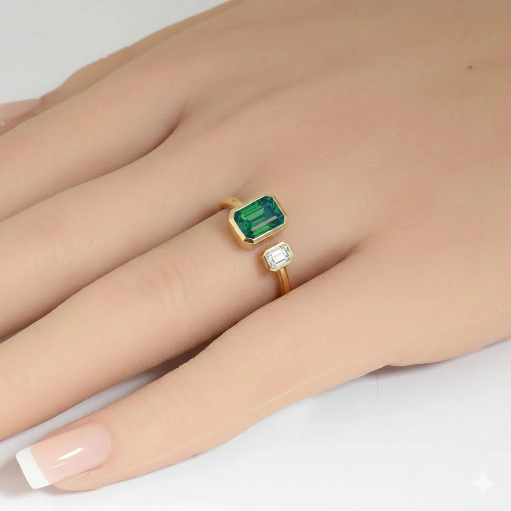 <span style="color:purple">SPECIAL!</span> 1.90ct G SI 14kt Yellow Gold Diamond & Emerald Gemstone Moi Toi Ring Size 6.5 - Image 2