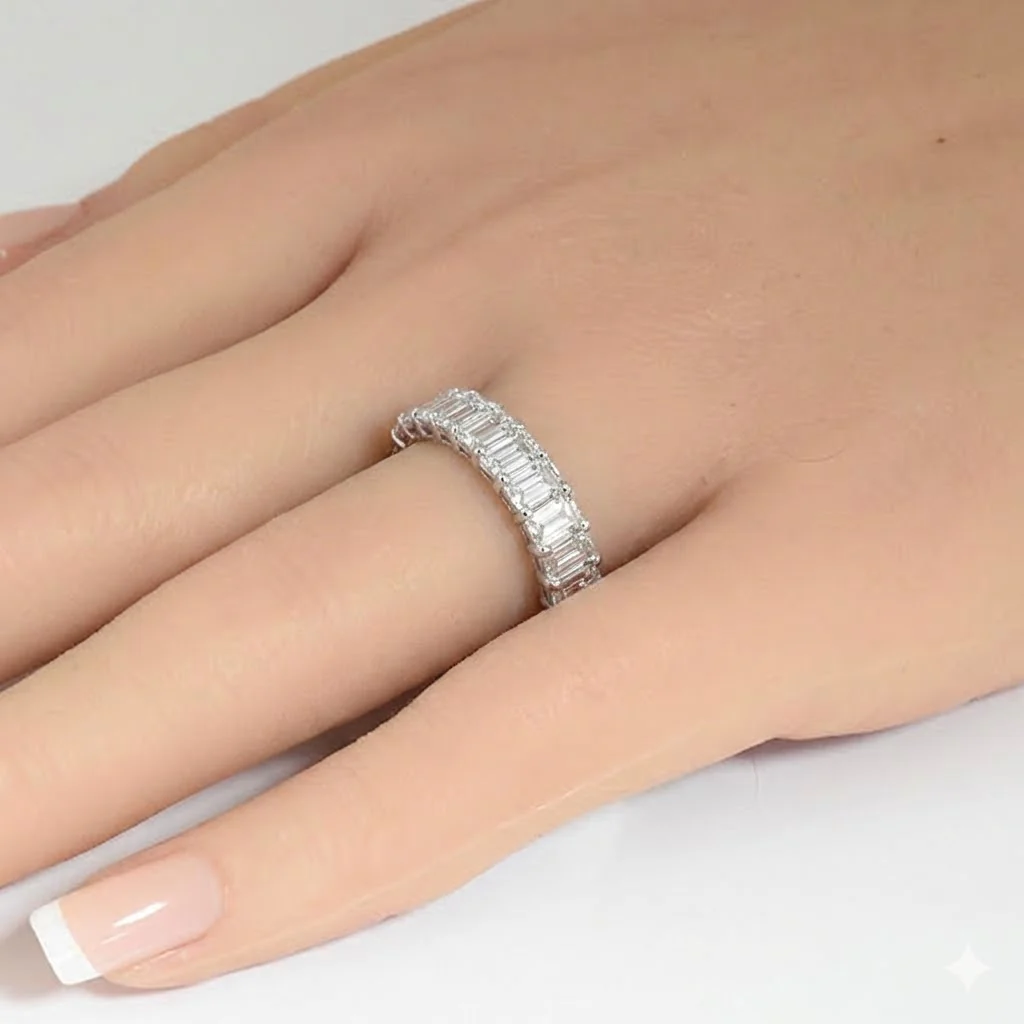 <span style="color:purple">SPECIAL!</span> 3.72ct G SI 14K White Gold Emerald Cut Diamond Eternity Ring Size 6.5 - Image 2