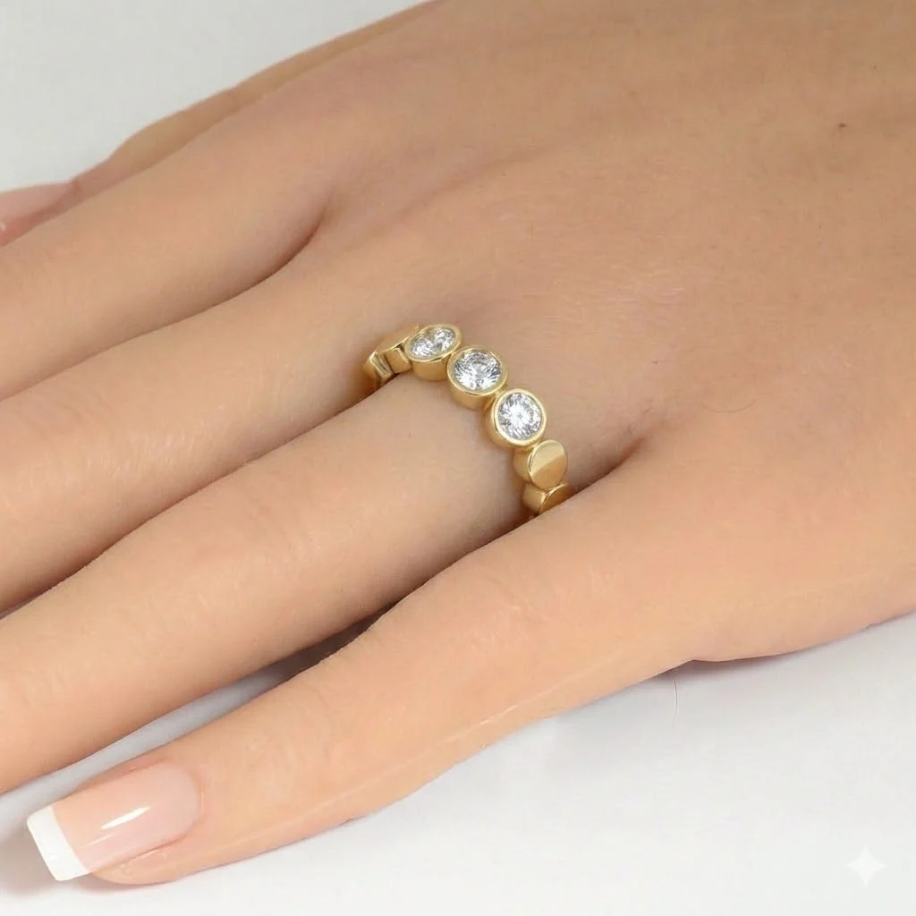 <span style="color:purple">SPECIAL!</span> .30ct G SI 14kt Yellow Gold Round Diamond Bezel Set Band Ring Size 6.5 - Image 2