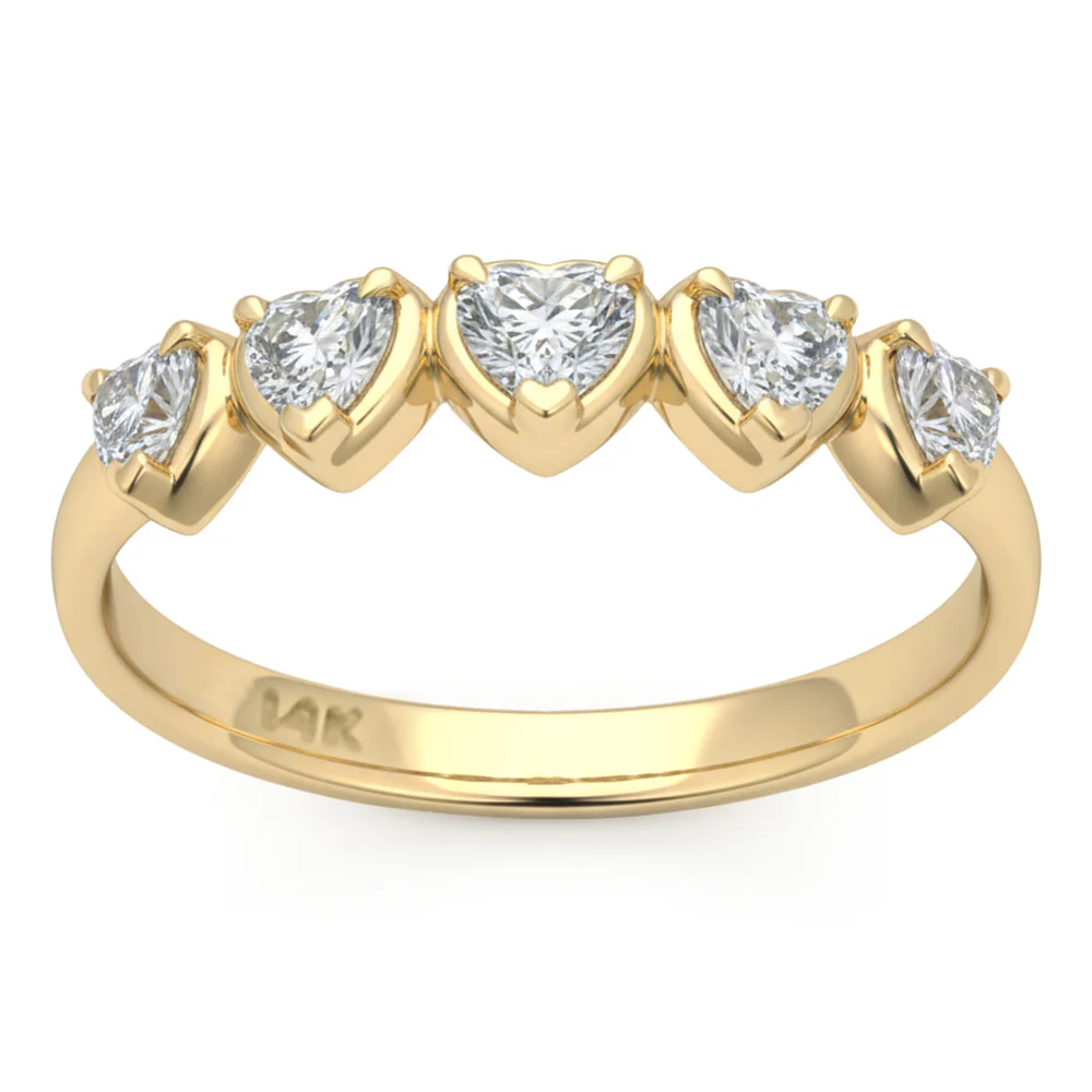 <span style="color:purple">SPECIAL!</span> .47ct G SI 14kt Yellow Gold Heart Diamond 5-Stone Band Ring Size 6.5