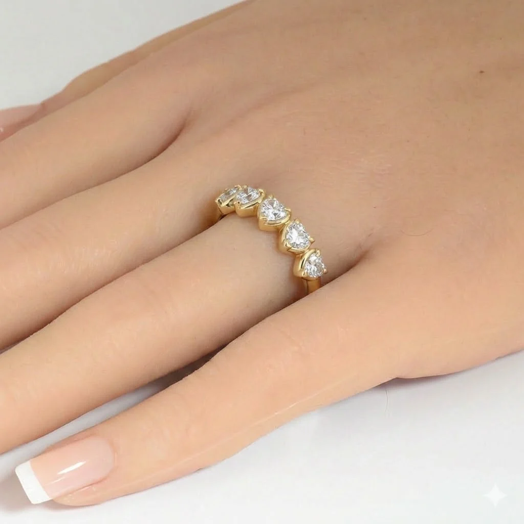 <span style="color:purple">SPECIAL!</span> .47ct G SI 14kt Yellow Gold Heart Diamond 5-Stone Band Ring Size 6.5 - Image 2