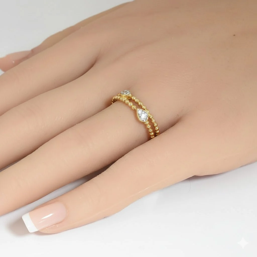 <span style="color:purple">SPECIAL!</span> .14ct G SI 14kt Yellow Gold Diamond Beaded Band Ring Size 6.5 - Image 2