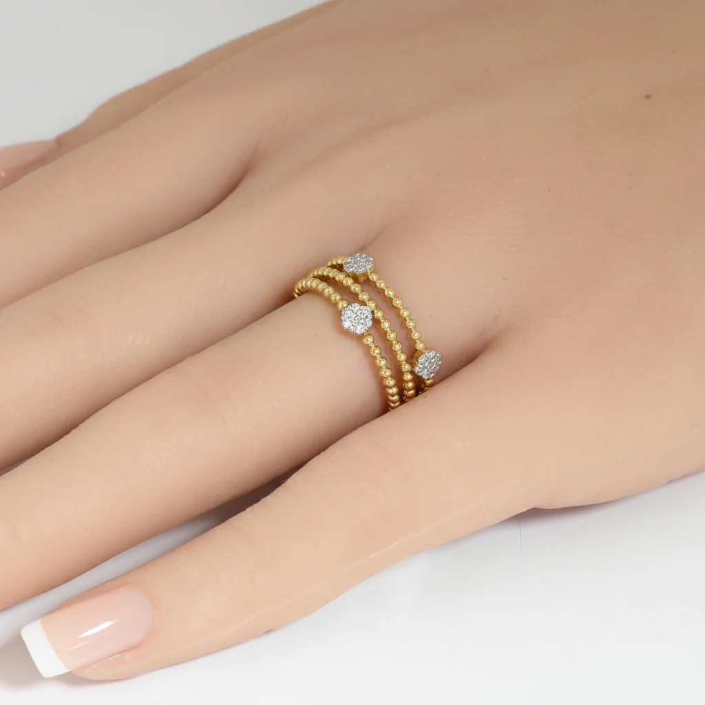 <span style="color:purple">SPECIAL!</span> .17ct G SI 14kt Yellow Gold Diamond Multi Bead Band Ring Size 6.5 - Image 2