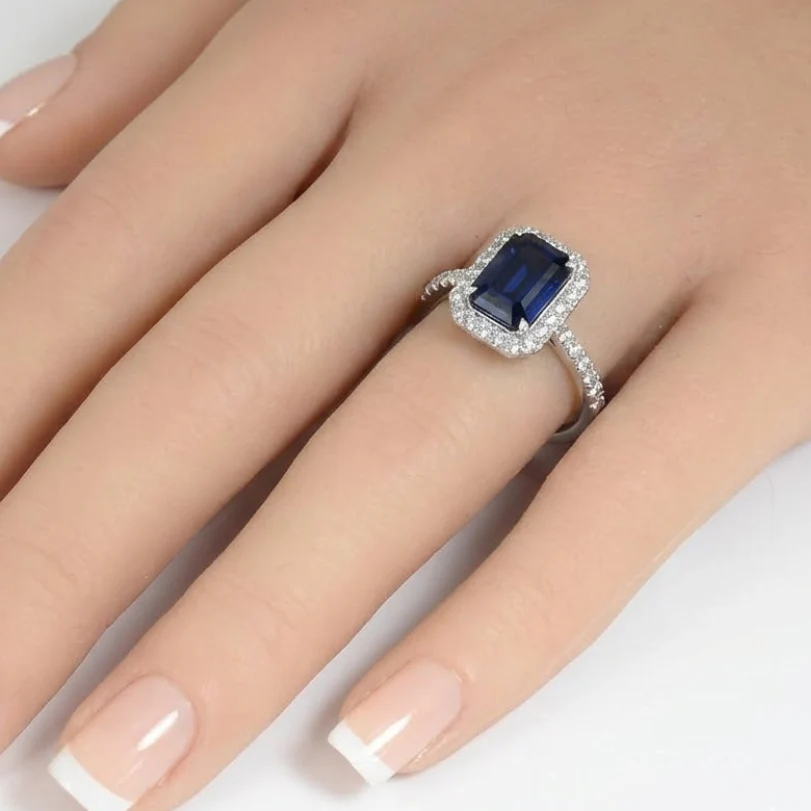 <span style="color:purple">SPECIAL!</span> 2.55ct G SI 14kt White Gold Diamond & Blue Sapphire Gemstone Ring Size 6.5 - Image 2