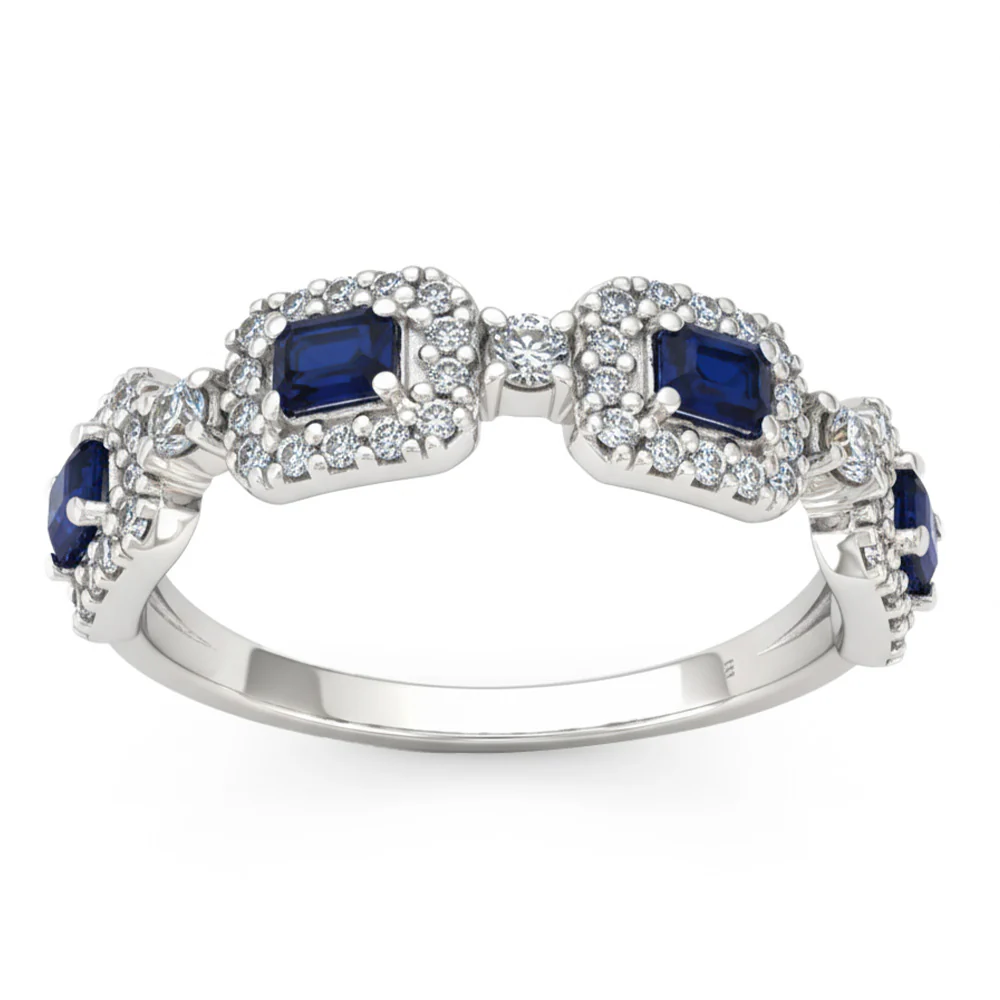 <span style="color:purple">SPECIAL!</span> .96ct G SI 14kt White Gold Diamond & Blue Sapphire Gemstone Ring Size 6.5