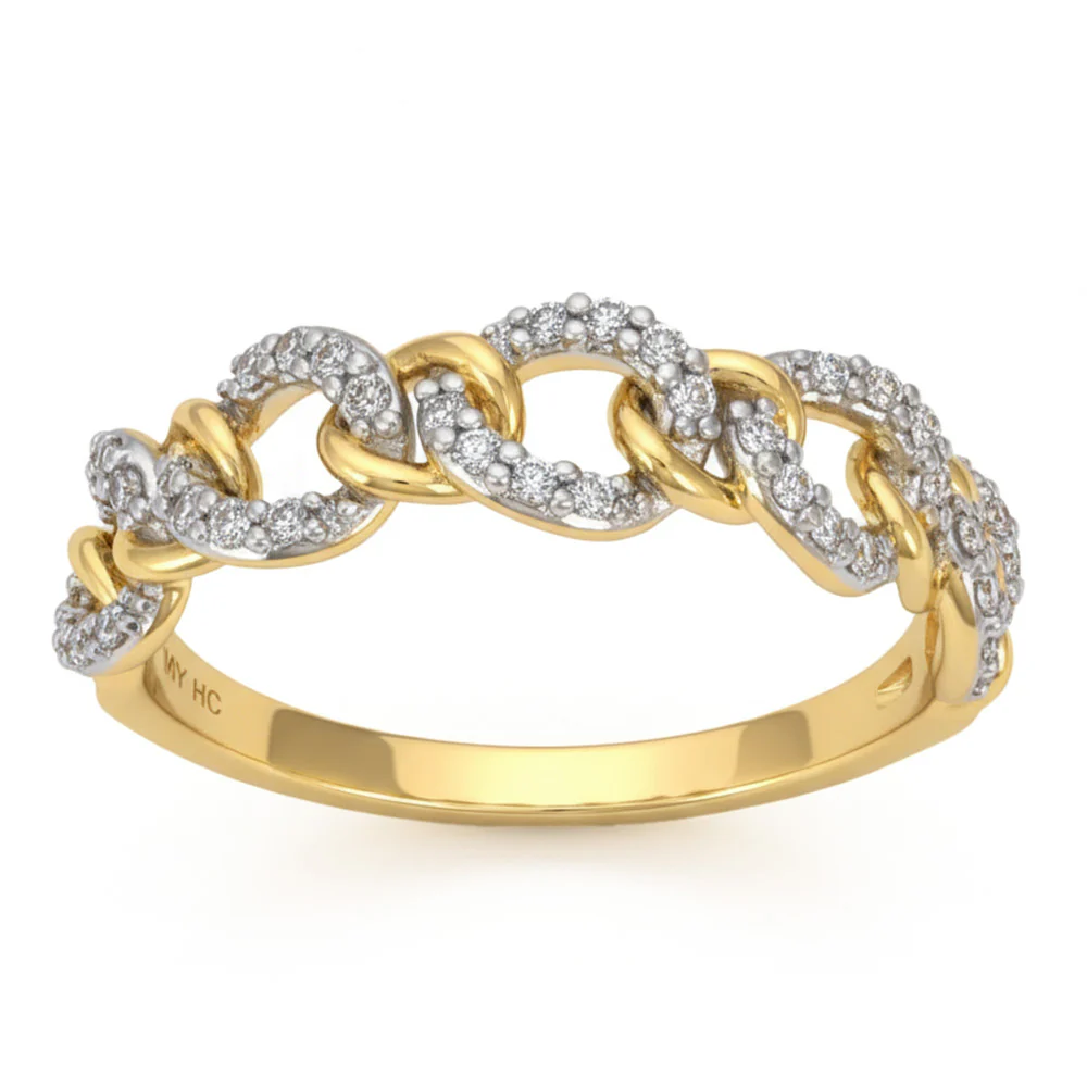 <span style="color:purple">SPECIAL!</span> .24ct G SI 14kt Yellow Gold Diamond Chain Link Ring Band Size 6.5