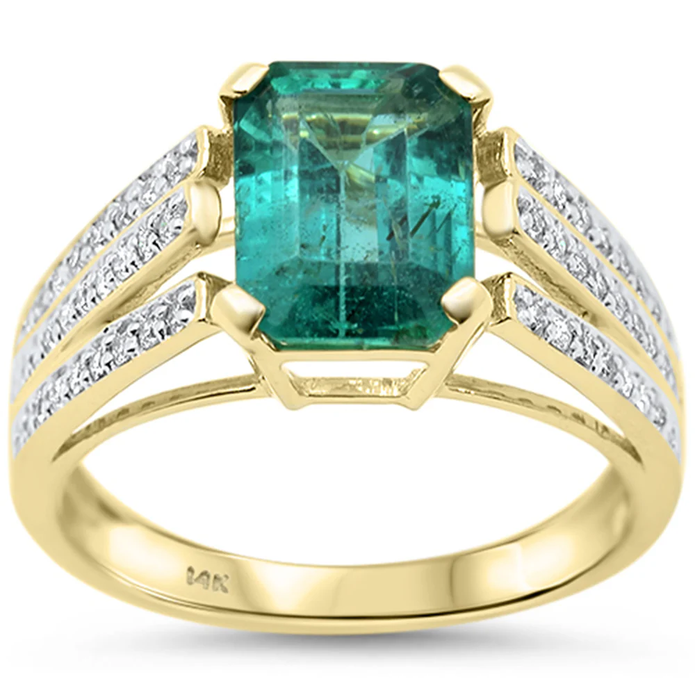 <span style="color:purple">SPECIAL!</span> 2.67ct G SI 14K Yellow Gold Diamond & Emerald Gemstone Ring Size 6.5