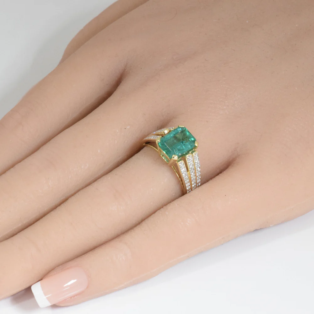 <span style="color:purple">SPECIAL!</span> 2.67ct G SI 14K Yellow Gold Diamond & Emerald Gemstone Ring Size 6.5 - Image 2