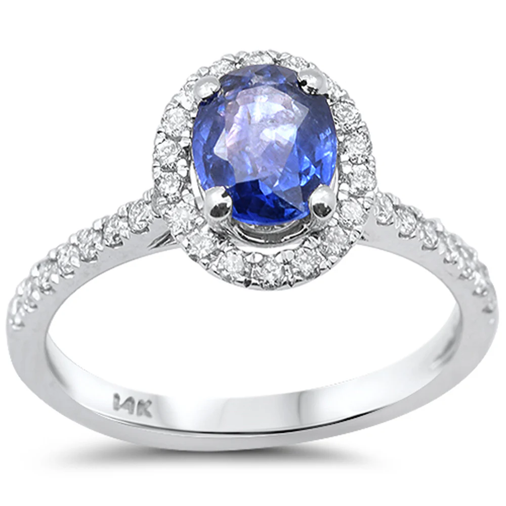 <span style="color:purple">SPECIAL!</span> 1.90ct G SI 14K White Gold Diamond & Blue Sapphire Gemstone Ring Size 6.5