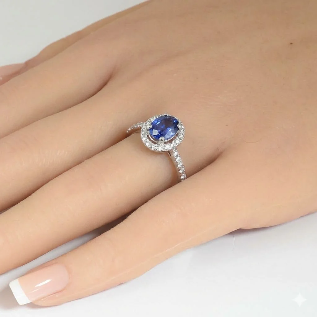 <span style="color:purple">SPECIAL!</span> 1.66ct G SI 14K White Gold Diamond & Blue Sapphire Gemstone Ring Size 6.5 - Image 2