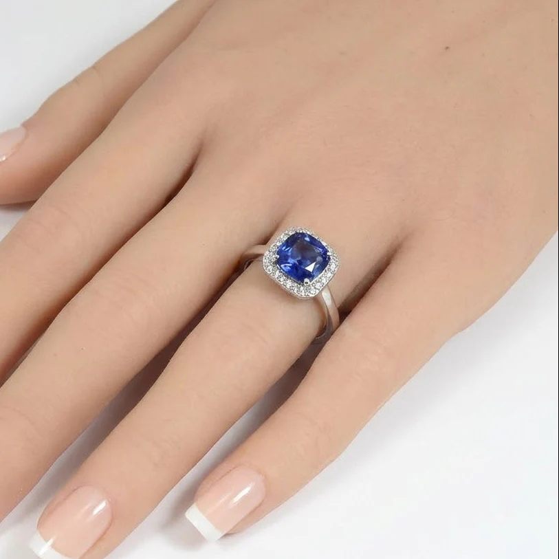 <span style="color:purple">SPECIAL!</span> 1.28ct G SI 14K White Gold Diamond & Blue Sapphire Gemstone Ring Size 6.5 - Image 2