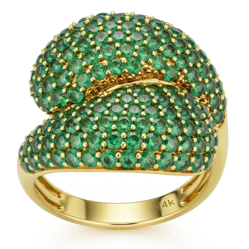 <span style="color:purple">SPECIAL!</span> 2.54ct G SI 14kt Yellow Gold Emerald Pave Set Gemstone Ring Size 6.5