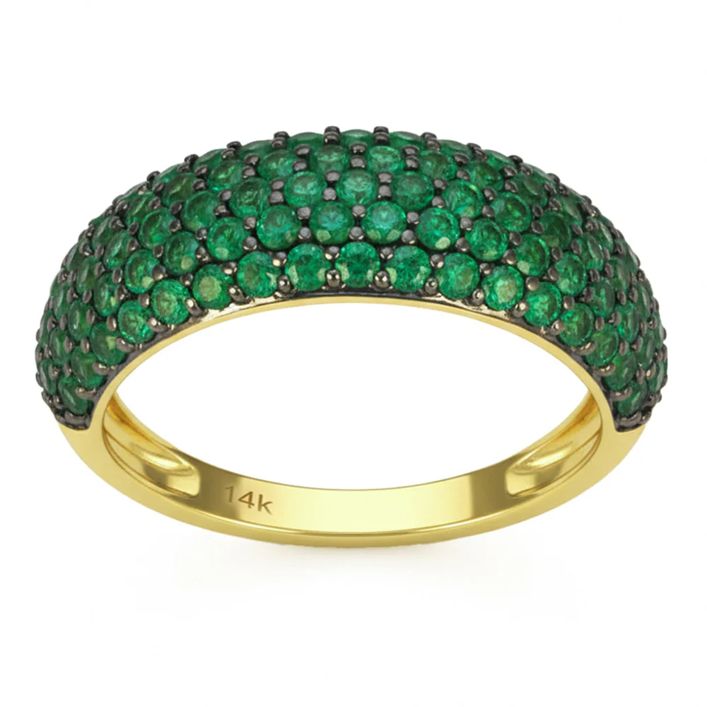 <span style="color:purple">SPECIAL!</span> 1.18ct G SI 14kt Yellow Gold Emerald Pave Set Gemstone Ring Size 6.5