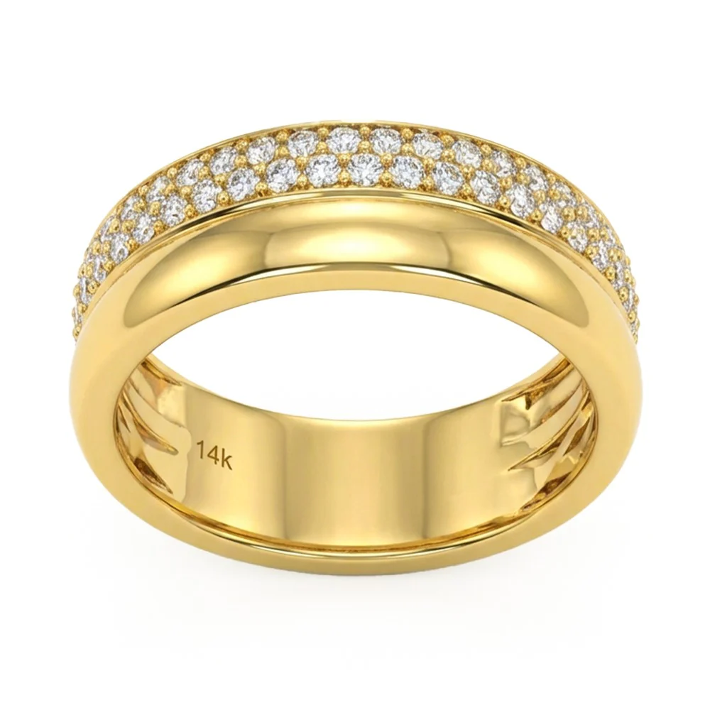 <span style="color:purple">SPECIAL!</span> .48ct G SI 14kt Yellow Gold Diamond Modern Double Band Ring Size 6.5