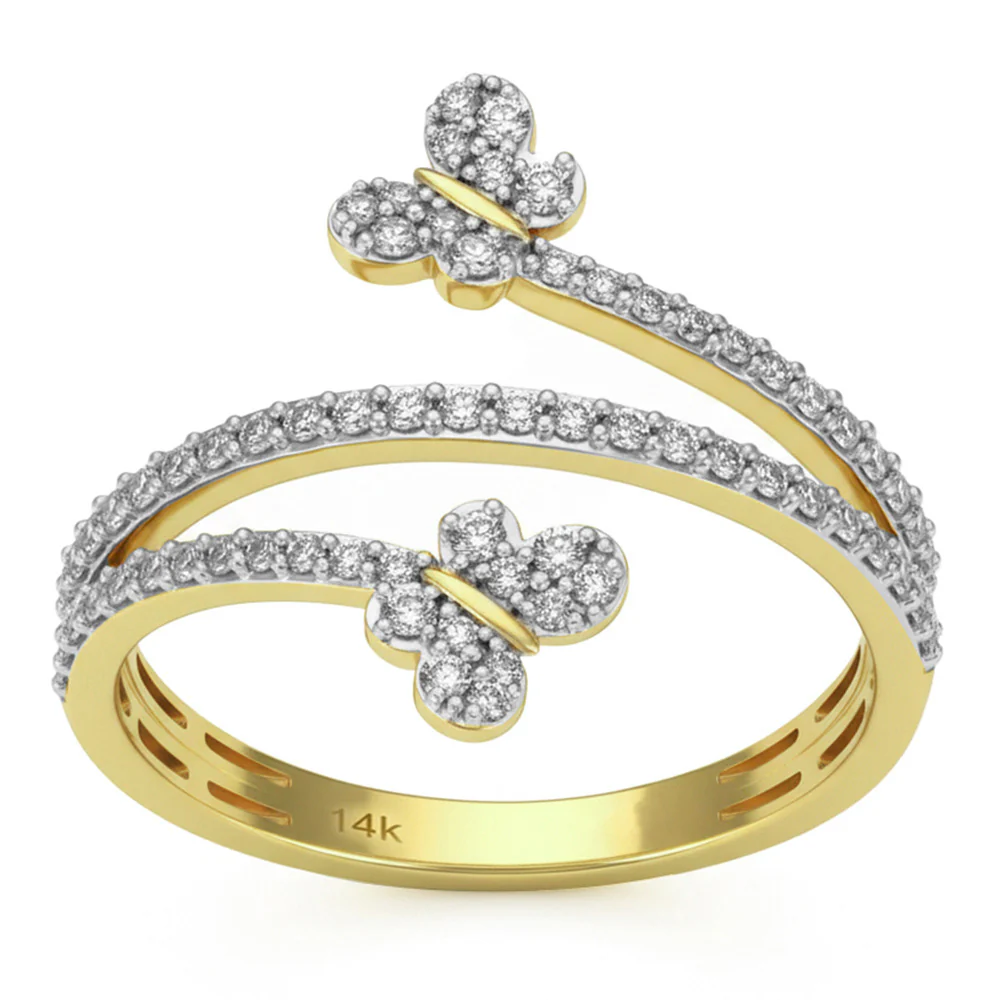 <span style="color:purple">SPECIAL!</span> .31ct G SI 14kt Yellow Gold Diamond Butterfly Ring Size 6.5