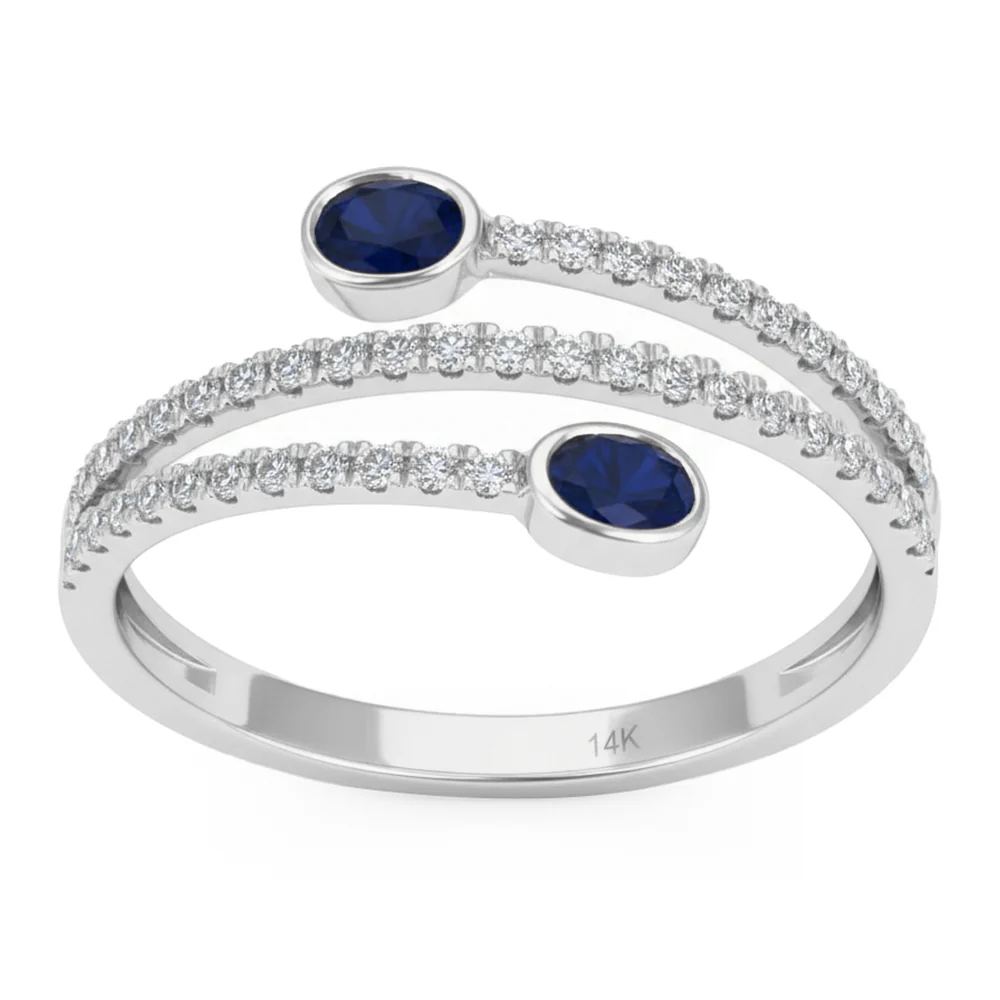 <span style="color:purple">SPECIAL!</span> .49ct G SI 14kt White Gold Diamond & Blue Sapphire Gemstone Wrap Ring Size 6.5