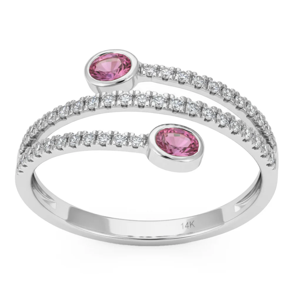 <span style="color:purple">SPECIAL!</span> .53ct G SI 14kt White Gold Diamond & Pink Sapphire Gemstone Wrap Ring Size 6.5
