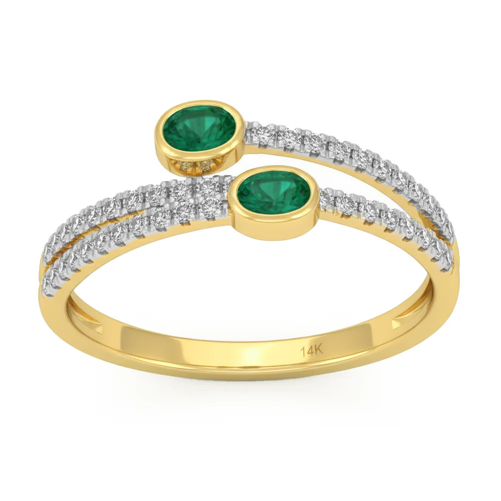 <span style="color:purple">SPECIAL!</span> .43ct G SI 14kt Yellow Gold Diamond & Emerald Gemstone Wrap Ring Size 6.5