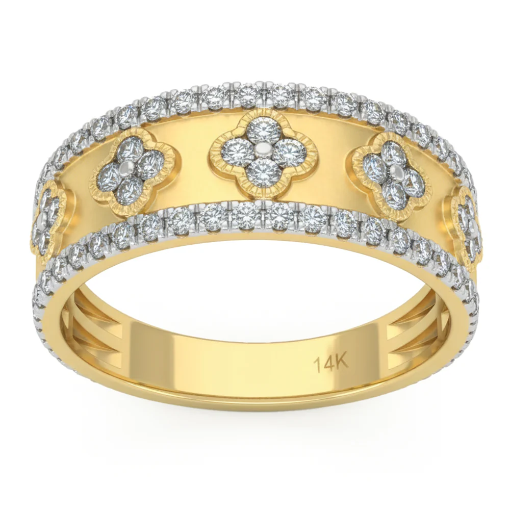 <span style="color:purple">SPECIAL!</span> .57ct G SI 14kt Yellow Gold Diamond Clover Wide Band Ring Size 6.5