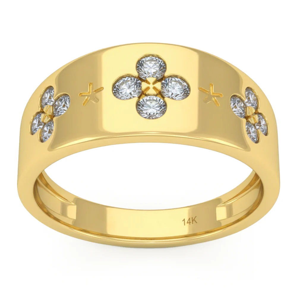 <span style="color:purple">SPECIAL!</span> .46ct G SI 14kt Yellow Gold Diamond Clover Wide Band Ring Size 6.5