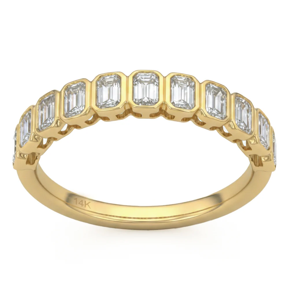 <span style="color:purple">SPECIAL!</span> .84ct G SI 14kt Yellow Gold Emerald Cut Diamond Bezel Set Band Ring Size 6.5