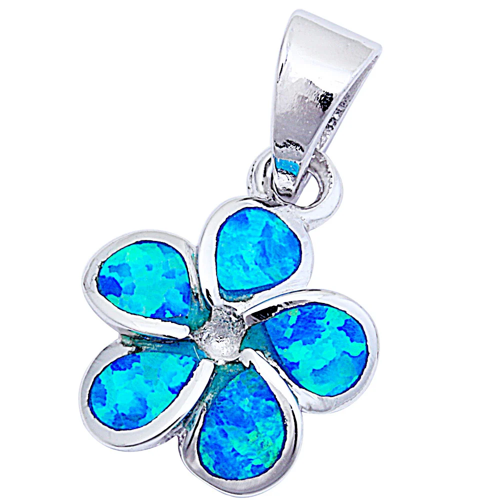 Blue Opal Plumeria .925 Sterling Silver Pendant 3/4" long